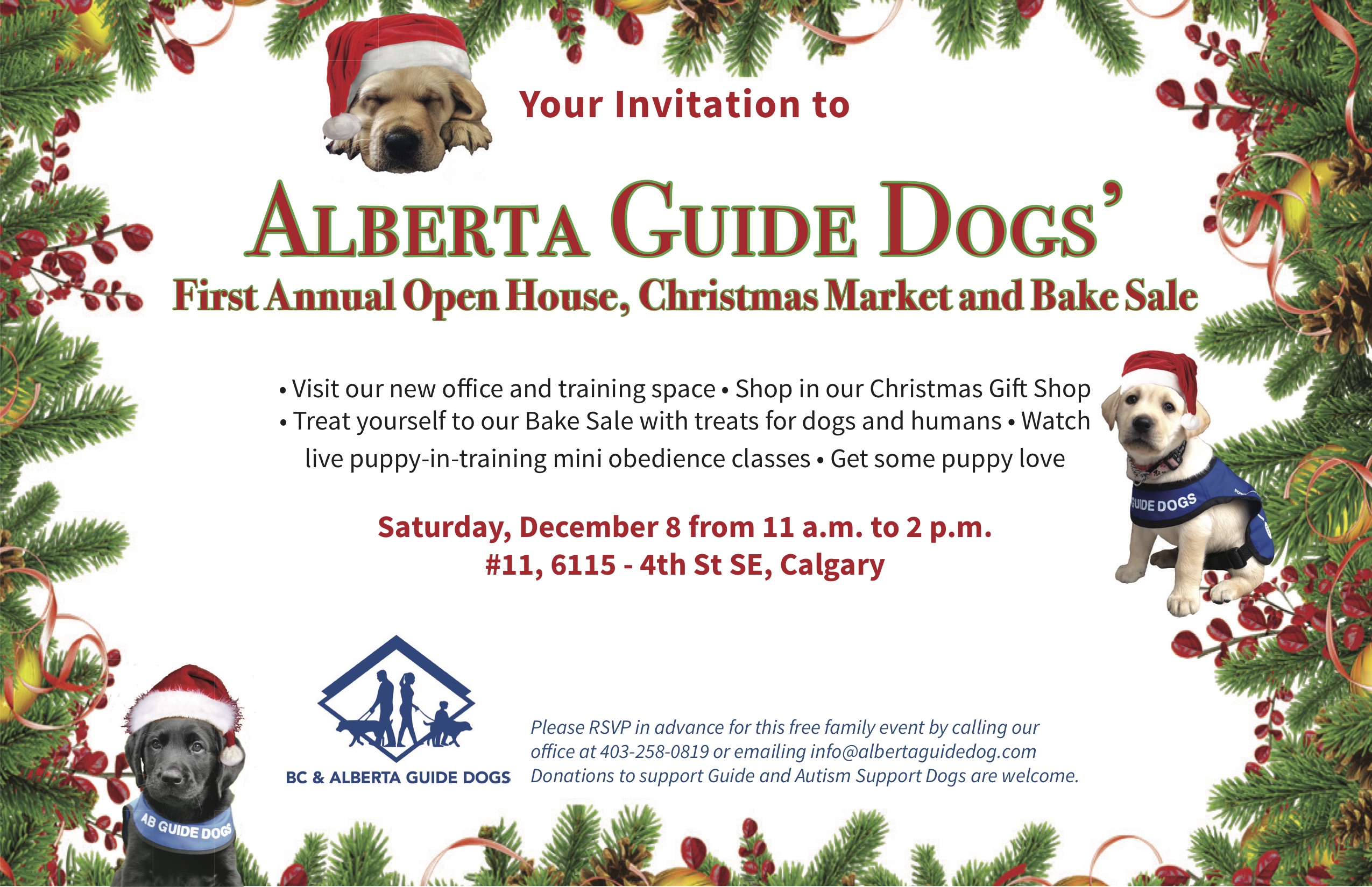 Alberta Guide Dogs Open House, Christmas Market and Bake Sale Logo